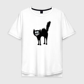 Мужская футболка хлопок Oversize с принтом Забавный Кот в Петрозаводске, 100% хлопок | свободный крой, круглый ворот, “спинка” длиннее передней части | animals | beast | eyes | глаза | животные | забавный | звери | зубы | кот | котенок | кошка | прикол | пушистый | смешной | черный