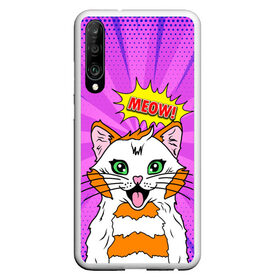 Чехол для Honor P30 с принтом Meow Pop Art Cat в Петрозаводске, Силикон | Область печати: задняя сторона чехла, без боковых панелей | comics | kitty | meow | pop art | pop cat | retro | арт | белый кот | взгляд | глаза | голова кота | животные | киска | комикс | кот | кошак | кошечка | мем | мультяшный | мур мур | мяу | поп арт | прикол | пушистик | ретро