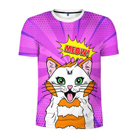 Мужская футболка 3D спортивная с принтом Meow Pop Art Cat в Петрозаводске, 100% полиэстер с улучшенными характеристиками | приталенный силуэт, круглая горловина, широкие плечи, сужается к линии бедра | Тематика изображения на принте: comics | kitty | meow | pop art | pop cat | retro | арт | белый кот | взгляд | глаза | голова кота | животные | киска | комикс | кот | кошак | кошечка | мем | мультяшный | мур мур | мяу | поп арт | прикол | пушистик | ретро