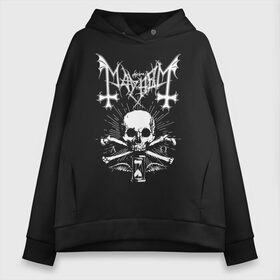 Женское худи Oversize хлопок с принтом MAYHEM в Петрозаводске, френч-терри — 70% хлопок, 30% полиэстер. Мягкий теплый начес внутри —100% хлопок | боковые карманы, эластичные манжеты и нижняя кромка, капюшон на магнитной кнопке | black metal | mayhem | блэк метал | группа | мейхем | метал | рок