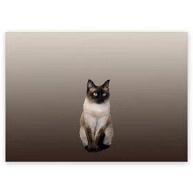 Поздравительная открытка с принтом Сиамский кот голубые глаза в Петрозаводске, 100% бумага | плотность бумаги 280 г/м2, матовая, на обратной стороне линовка и место для марки
 | арт | бежевый | градиент | киса | коричневый | кот | котейка | котенок | котик | котэ | кошка | реализм | сиамец | сиамский