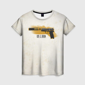 Женская футболка 3D с принтом Counter-Strike | USP-S Orion в Петрозаводске, 100% полиэфир ( синтетическое хлопкоподобное полотно) | прямой крой, круглый вырез горловины, длина до линии бедер | counter strike | cs go | usp s | контр страйк | кс го | оружие | пистолет