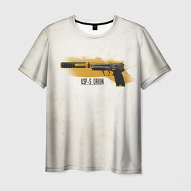 Мужская футболка 3D с принтом Counter-Strike | USP-S Orion в Петрозаводске, 100% полиэфир | прямой крой, круглый вырез горловины, длина до линии бедер | Тематика изображения на принте: counter strike | cs go | usp s | контр страйк | кс го | оружие | пистолет
