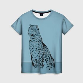 Женская футболка 3D с принтом Леопард в Петрозаводске, 100% полиэфир ( синтетическое хлопкоподобное полотно) | прямой крой, круглый вырез горловины, длина до линии бедер | африка | большая кошка | графика | дикий мир | животное | кошка | персонаж | природа | рисунок | хищник