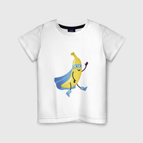 Детская футболка хлопок с принтом Baana man в Петрозаводске, 100% хлопок | круглый вырез горловины, полуприлегающий силуэт, длина до линии бедер | banana | man | superhero | банан | супергерой | человек банан