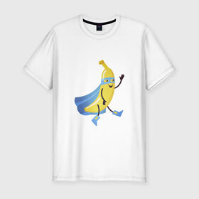 Мужская футболка хлопок Slim с принтом Baana man в Петрозаводске, 92% хлопок, 8% лайкра | приталенный силуэт, круглый вырез ворота, длина до линии бедра, короткий рукав | banana | man | superhero | банан | супергерой | человек банан