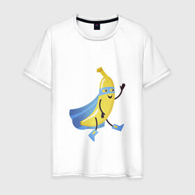 Мужская футболка хлопок с принтом Baana man в Петрозаводске, 100% хлопок | прямой крой, круглый вырез горловины, длина до линии бедер, слегка спущенное плечо. | banana | man | superhero | банан | супергерой | человек банан