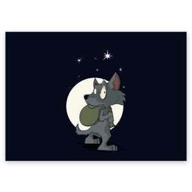 Поздравительная открытка с принтом Серый волчонок в Петрозаводске, 100% бумага | плотность бумаги 280 г/м2, матовая, на обратной стороне линовка и место для марки
 | графика | звезды | ночь | персонаж | природа | рисунок | сказка | сон | хищник