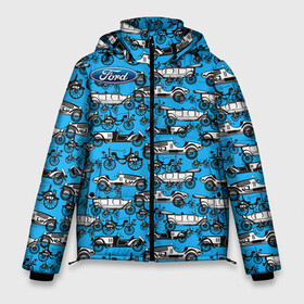 Мужская зимняя куртка 3D с принтом Ford (ретро) в Петрозаводске, верх — 100% полиэстер; подкладка — 100% полиэстер; утеплитель — 100% полиэстер | длина ниже бедра, свободный силуэт Оверсайз. Есть воротник-стойка, отстегивающийся капюшон и ветрозащитная планка. 

Боковые карманы с листочкой на кнопках и внутренний карман на молнии. | auto | ford | sport | авто | автомобили | автомобиль | автомобильные | бренд | внедорожники | легковые | марка | пикапы | ретро | спорт | форд