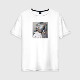 Женская футболка хлопок Oversize с принтом Aesthetik в Петрозаводске, 100% хлопок | свободный крой, круглый ворот, спущенный рукав, длина до линии бедер
 | ангелы | белый | небо | нежность | цветы | эстэтика