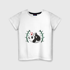 Детская футболка хлопок с принтом Мама панда с малышом в Петрозаводске, 100% хлопок | круглый вырез горловины, полуприлегающий силуэт, длина до линии бедер | Тематика изображения на принте: baby | mom | panda | бамбук | малыш | мама | панда | ребенок