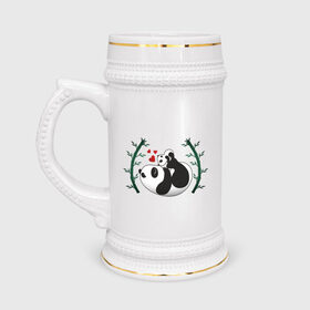 Кружка пивная с принтом Мама панда с малышом в Петрозаводске,  керамика (Материал выдерживает высокую температуру, стоит избегать резкого перепада температур) |  объем 630 мл | baby | mom | panda | бамбук | малыш | мама | панда | ребенок