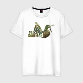 Мужская футболка хлопок с принтом Peaceful Hooligan в Петрозаводске, 100% хлопок | прямой крой, круглый вырез горловины, длина до линии бедер, слегка спущенное плечо. | casual | derby | hooligan | tifo | ultras | модник | околофутбола