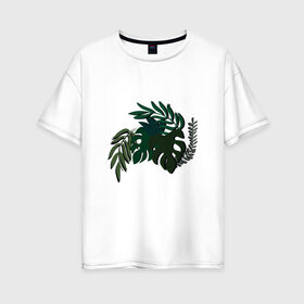 Женская футболка хлопок Oversize с принтом Джунгли в Петрозаводске, 100% хлопок | свободный крой, круглый ворот, спущенный рукав, длина до линии бедер
 | jungle | джунгли | листья