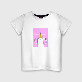 Детская футболка хлопок с принтом Верь в себя! в Петрозаводске, 100% хлопок | круглый вырез горловины, полуприлегающий силуэт, длина до линии бедер | верь в себя | животные | милый единорог | мотивация | мультфильм | радуга