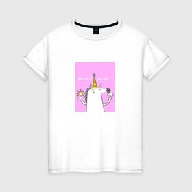 Женская футболка хлопок с принтом Верь в себя! в Петрозаводске, 100% хлопок | прямой крой, круглый вырез горловины, длина до линии бедер, слегка спущенное плечо | верь в себя | животные | милый единорог | мотивация | мультфильм | радуга