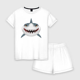 Женская пижама с шортиками хлопок с принтом Животные в Петрозаводске, 100% хлопок | футболка прямого кроя, шорты свободные с широкой мягкой резинкой | акула | зубы | морские жители | пасть