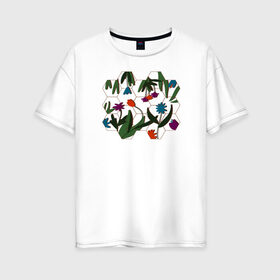 Женская футболка хлопок Oversize с принтом Цветочный мир в Петрозаводске, 100% хлопок | свободный крой, круглый ворот, спущенный рукав, длина до линии бедер
 | flowers | природа | растения | цветы