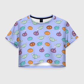 Женская футболка Crop-top 3D с принтом Слаймы в Петрозаводске, 100% полиэстер | круглая горловина, длина футболки до линии талии, рукава с отворотами | genshin | genshin impact | slime | геншин | геншин импакт | паттерн | слаймы