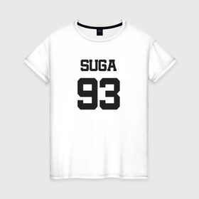 Женская футболка хлопок с принтом BTS - Suga 93 в Петрозаводске, 100% хлопок | прямой крой, круглый вырез горловины, длина до линии бедер, слегка спущенное плечо | agust | agust d | boysband | bts | k pop | korea | korean | music | suga | suga 93 | бтс | к поп | кей поп | корейская | корейский | корея | кпоп | музыка | суга | шуга | шуга 93