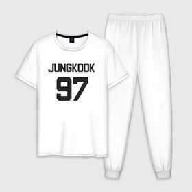 Мужская пижама хлопок с принтом BTS - Jungkook 97 в Петрозаводске, 100% хлопок | брюки и футболка прямого кроя, без карманов, на брюках мягкая резинка на поясе и по низу штанин
 | boysband | bts | jungkook | jungkook 97 | k pop | korea | korean | music | бтс | джонгук | к поп | кей поп | корейская | корейский | корея | кпоп | музыка | чонгук