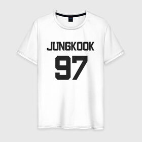 Мужская футболка хлопок с принтом BTS - Jungkook 97 в Петрозаводске, 100% хлопок | прямой крой, круглый вырез горловины, длина до линии бедер, слегка спущенное плечо. | Тематика изображения на принте: boysband | bts | jungkook | jungkook 97 | k pop | korea | korean | music | бтс | джонгук | к поп | кей поп | корейская | корейский | корея | кпоп | музыка | чонгук