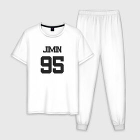 Мужская пижама хлопок с принтом BTS - Jimin 95 в Петрозаводске, 100% хлопок | брюки и футболка прямого кроя, без карманов, на брюках мягкая резинка на поясе и по низу штанин
 | boysband | bts | jimin | jimin 95 | k pop | korea | korean | music | бтс | джимин | к поп | кей поп | корейская | корейский | корея | кпоп | музыка | чимин | чимин 95