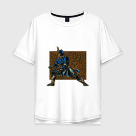 Мужская футболка хлопок Oversize с принтом Воин Рино в Петрозаводске, 100% хлопок | свободный крой, круглый ворот, “спинка” длиннее передней части | warframe | арт | варфрейм | воин | индеец | рино | рисунок