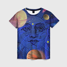 Женская футболка 3D с принтом Астрология планет в Петрозаводске, 100% полиэфир ( синтетическое хлопкоподобное полотно) | прямой крой, круглый вырез горловины, длина до линии бедер | астрология | звезды | космос | планеты | созвездия