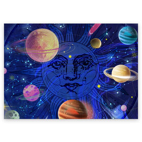 Поздравительная открытка с принтом Астрология планет в Петрозаводске, 100% бумага | плотность бумаги 280 г/м2, матовая, на обратной стороне линовка и место для марки
 | Тематика изображения на принте: астрология | звезды | космос | планеты | созвездия