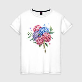 Женская футболка хлопок с принтом букет гаотензий в Петрозаводске, 100% хлопок | прямой крой, круглый вырез горловины, длина до линии бедер, слегка спущенное плечо | 8 марта | весна | девушке | женский | мама | подарок | тренд | феминизм | цветы