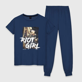 Женская пижама хлопок с принтом Riot girl в Петрозаводске, 100% хлопок | брюки и футболка прямого кроя, без карманов, на брюках мягкая резинка на поясе и по низу штанин | 8 march | 8 марта | fem | feminism | flower | rebel girl | riot | woman | в подарок | девочкам | девочке | женские | женщинам | женщине | март | праздник | самая лучшая | фем | феминизм | цветочки | цветы