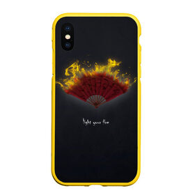 Чехол для iPhone XS Max матовый с принтом Light your fire в Петрозаводске, Силикон | Область печати: задняя сторона чехла, без боковых панелей | веер | желтый | зажги свой огонь | огонь | темный фон