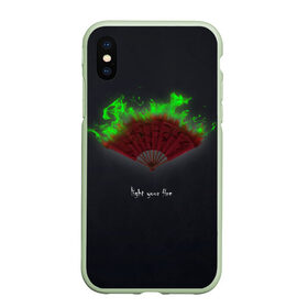 Чехол для iPhone XS Max матовый с принтом Light your fire в Петрозаводске, Силикон | Область печати: задняя сторона чехла, без боковых панелей | веер | зажги свой огонь | зеленый огонь | пламя | темный фон