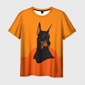 Мужская футболка 3D с принтом Доберман в Петрозаводске, 100% полиэфир | прямой крой, круглый вырез горловины, длина до линии бедер | верный друг | графика | животное | защитник | красивый пес | природа | рисунок | собака | сторож