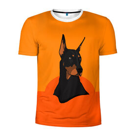 Мужская футболка 3D спортивная с принтом Доберман в Петрозаводске, 100% полиэстер с улучшенными характеристиками | приталенный силуэт, круглая горловина, широкие плечи, сужается к линии бедра | верный друг | графика | животное | защитник | красивый пес | природа | рисунок | собака | сторож