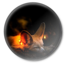 Значок с принтом Лисичка с фонариками в Петрозаводске,  металл | круглая форма, металлическая застежка в виде булавки | fox | foxy | животное | звери | лиса | лисенок | лисичка | милая | рыжая | фокс