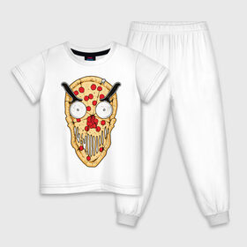 Детская пижама хлопок с принтом Злая пицца в Петрозаводске, 100% хлопок |  брюки и футболка прямого кроя, без карманов, на брюках мягкая резинка на поясе и по низу штанин
 | Тематика изображения на принте: evil | pizza | голова | еда | злой | монстр | пицца | хипстер | череп