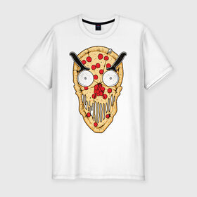 Мужская футболка хлопок Slim с принтом Злая пицца в Петрозаводске, 92% хлопок, 8% лайкра | приталенный силуэт, круглый вырез ворота, длина до линии бедра, короткий рукав | evil | pizza | голова | еда | злой | монстр | пицца | хипстер | череп