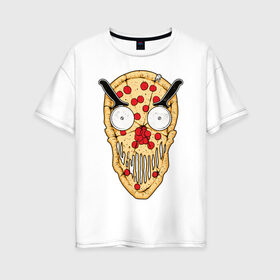 Женская футболка хлопок Oversize с принтом Злая пицца в Петрозаводске, 100% хлопок | свободный крой, круглый ворот, спущенный рукав, длина до линии бедер
 | evil | pizza | голова | еда | злой | монстр | пицца | хипстер | череп