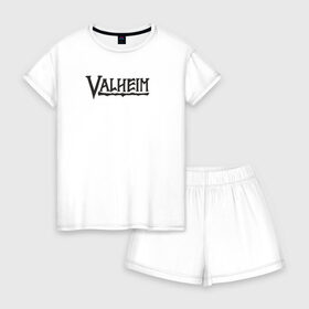 Женская пижама с шортиками хлопок с принтом Valheim logo в Петрозаводске, 100% хлопок | футболка прямого кроя, шорты свободные с широкой мягкой резинкой | Тематика изображения на принте: valheim | valheim логотип | вальхейм | выживание | игра | игры