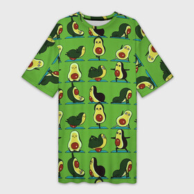 Платье-футболка 3D с принтом Авокадо | Зарядка в Петрозаводске,  |  | avocado | food | fruit | pattern | vegan | vegetarian | авокадо | веган | вегетарианство | еда | зарядка | зелёная | паттерн | правильное питание | спорт | физра | фрукт | фрукты