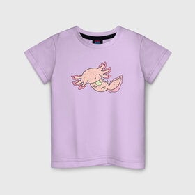 Детская футболка хлопок с принтом Аксолотль в Петрозаводске, 100% хлопок | круглый вырез горловины, полуприлегающий силуэт, длина до линии бедер | аксолотль | дракон | животные | мило | морской | морской дракон