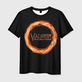 Мужская футболка 3D с принтом Valheim - огненный круг в Петрозаводске, 100% полиэфир | прямой крой, круглый вырез горловины, длина до линии бедер | valheim | вальхейм | викинги | игра | компьютерный | круг | логотип | минимализм | огненный | огонь | подарок | черный