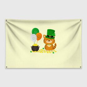 Флаг-баннер с принтом Ирландский Кот в Петрозаводске, 100% полиэстер | размер 67 х 109 см, плотность ткани — 95 г/м2; по краям флага есть четыре люверса для крепления | день святого патрика | ирландия | ирландский | ирландский клевер | ирландский кот | клевер | кот | патрик | с котом | святой патрик