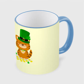 Кружка с принтом Ирландский Кот в Петрозаводске, керамика | ёмкость 330 мл | день святого патрика | ирландия | ирландский | ирландский клевер | ирландский кот | клевер | кот | патрик | с котом | святой патрик