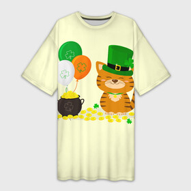 Платье-футболка 3D с принтом Ирландский Кот в Петрозаводске,  |  | день святого патрика | ирландия | ирландский | ирландский клевер | ирландский кот | клевер | кот | патрик | с котом | святой патрик