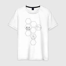 Мужская футболка хлопок с принтом Земля в Петрозаводске, 100% хлопок | прямой крой, круглый вырез горловины, длина до линии бедер, слегка спущенное плечо. | гексагон | геометрия | горы | земля | планета | соты | шестиугольник