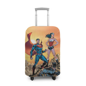 Чехол для чемодана 3D с принтом Лига Справедливости в Петрозаводске, 86% полиэфир, 14% спандекс | двустороннее нанесение принта, прорези для ручек и колес | batman | justice league | superman | vdzabma | wonder woman | бэтмен | лига справедливости | супермен | чудо женщина