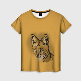 Женская футболка 3D с принтом Сервал в Петрозаводске, 100% полиэфир ( синтетическое хлопкоподобное полотно) | прямой крой, круглый вырез горловины, длина до линии бедер | африка | графика | дикий мир | животное | кошка | персонаж | природа | рисунок | хищник